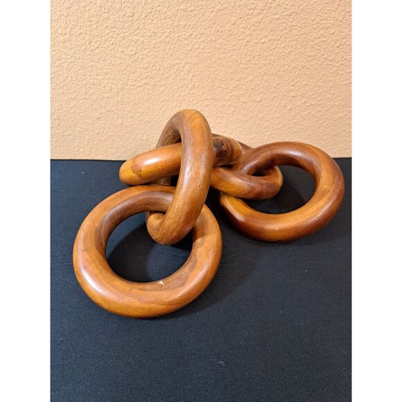 Oversized Teak  Wooden Chain Link Decor Hand Carved Mid Century Style - Picture 2 of 5